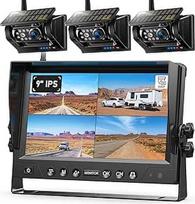 3 magnetinė saulės atbulinės eigos kamera, belaidė, 1 min. "pasidaryk pats" montavimo ir keturvietė galinio vaizdo kamerų sistema su HD1080P 9 colių DVR monitoriumi RV priekabai, įmontuota 9600 mAh saulės baterija
