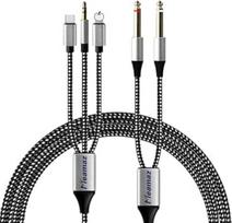 6,56 m 1/4" USB-C garso adapterio kabelis, 3,5 mm - 6,35 mm TS adapteris, DAC lustas, 3 in 1 1/4 stereo kabelis, skirtas namų kino stiprintuvui