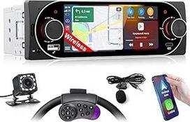 Automobilinis radijo imtuvas "Bluetooth 1 Din" su belaidžiu "Carplay" ir "Android" automobilinis radijo imtuvas su 5,1 colio ekranu, "Bluetooth", "Mirror Link", palaiko FM/RDS, EQ, USB, C tipo, USB įkrovimą