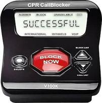 CPR V100K skambučių blokatorius fiksuotojo ryšio telefonams su skambinančiojo numerio atpažinimo funkcija, į kurį iš anksto įkelta 100 000 trikdančių numerių ir kuriuo galima blokuoti dar 10 000 numerių vienu mygtuko paspaudimu