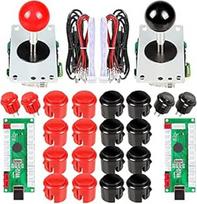 EG STARTS 2 Spieler Arcade Spiel Kit Teil USB Pc Joystick für Mame Spiel DIY Null Verzögerung USB Encoder + 2x 5pin 8 Way Stick + 20 Drucktasten Rot + Schwarz Kits Support Windows & Raspberry Pi