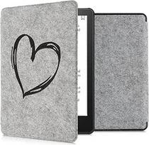 kwmobile dėklas, suderinamas su "Amazon Kindle Paperwhite" (11th Gen - 2021) - Veltinio audinio apsauginis elektroninės skaityklės dėklas - Heart Brush Black Light Grey