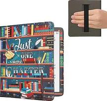 kwmobile Flip Case Compatible with Onyx Boox Leaf 2 - Front Compartment Hand Strap - Library Theme Multicoloured