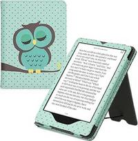kwmobile Flip Cover Compatible with Amazon Kindle Paperwhite (11th Gen - 2021) - Case with Hand Strap Owl Sleep Turquoise Brown Mint Green