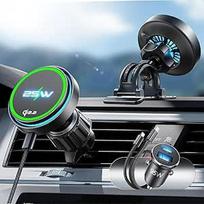 LISEN automobilinis mobiliojo telefono laikiklis su įkrovimo funkcija - [Qi2.2 ir 25 W] [viršutinės funkcijos] su aušinimo ventiliatoriumi ir 95 W pritaikytu adapteriu, skirtas "Magsafe" laikikliui "iPhone 17 Pro Max Air 16-12 Series", "Galaxy S25