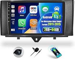 OiLiehu 2G + 64G Android 13 Dvigubo DIN radijo imtuvas Carplay Android automobilinis radijas su 9 colių ekranu, skirtas Mercedes Benz Smart Fortwo 2011-2015 m. su WiFi/GPS/Bluetooth/FM RDS/Mirror Link/EQ/SWC/Garinio vaizdo kamera