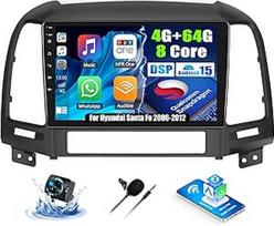 OiLiehu 4G + 64G 8 branduolių Qualcomm Android 15 Hyundai Santa Fe 2006-2012 Dvigubas DIN CarPlay Android automobilinis radijas su ekranu 9 colių su Bluetooth GPS FM RDS WiFi Mirror Link SWC DSP/EQ Galinio vaizdo kamera