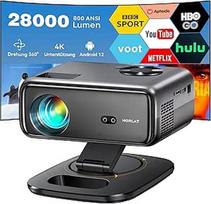 Projektorius, suderinamas su "Netflix", HORLAT projektorius, palaiko 4K, 28000 liumenų, Full HD, 1080P, "WiFi", 6 "Bluetooth", automatinis lizdinių iškraipymų koregavimas, 50 % priartinimo projektorius su 360° pasukamu stovu