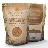 NATIVE AGAIN Auksiniai Sella Basmati ryžiai 1 kg | Aukščiausios kokybės pusiau virti ilgo grūdo ryžiai | Aromatingi, nelimpantys ir žemo glikemijos indekso | Maistingi Himalajų Ba