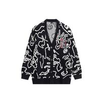 Li Ning Cny Wanshi Qingsong Series Brand Logo Pattern Embroidered V-Neck Long Sleeve Knit Sweater Unisex sweater Black AMBU245-2 S