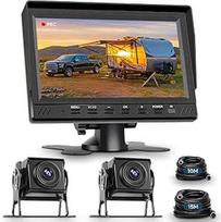 "Hodozzy" atbulinės eigos kameros rinkinys su 7 colių HD monitoriumi, 2 x kameros, atsparios vandeniui, super naktinio matymo, galinio vaizdo kameros kabelis automobiliui su įrašymo kilpa, padalintas ekranas, veidrodžio atsukimas 12V-36V