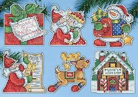 "Santas Workshop" ornamentų siuvinėjimo kryželiu rinkinys - 3 x 4 14 skaičių rinkinys iš 6
