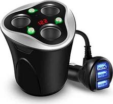 "Skyocean" 3 krypčių cigarečių žiebtuvėlio daliklis + 3 USB automobilinio įkroviklio adapteris su įjungimo / išjungimo jungikliu, skirtas "iPhone X 8 7 6 Plus" "Android" telefonui ir vaizdo kamerai, juodas