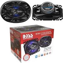 2 garsiakalbiai, suderinami su "Boss Audio Systems BE464 BE 464 4 krypčių koaksialiniu kabeliu 4 x 6 coliai 10,20 x 15,20 cm 102 x 152 mm 125 W RMS 250 W Max 4 Ohm 90 dB su mėlynu LED ir gumine pakaba per