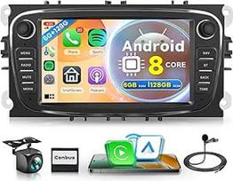 8 branduolių 6G + 128G "Android" automobilinis radijas "Ford Focus II mk2 Mondeo S-Max C-Max Galaxy 7 colių automobilinis radijas su belaidžiu "Carplay" "Android" automobiline navigacija GPS WiFi Mirror Link Bluetooth FM/RDS/DSP EQ/SWC gale
