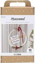 Amatų rinkinys "Macrame" - Kalėdų vainikas - samanų žalia - kalėdinė raudona - baltos spalvos - 1 pakuotė