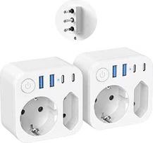 Kelioninis adapteris Italija Vokietija L tipo kištukinis lizdas su 4 USB (2 C tipo), skirtas Urugvajui, Čilei, Maldyvams (iš ES į IT), 2 vnt.
