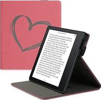 kwmobile dėklas, suderinamas su "Amazon Kindle Oasis" 10 kartos dėklu - dėklas su kilpa ir stovu - Heart Brush Dark Red