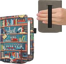 kwmobile Flip Case Compatible with Pocketbook Verse/Verse Pro/Verse Color/Vivlio Light/Light HD - Front Compartment Wrist Strap - Library Theme Multicoloured