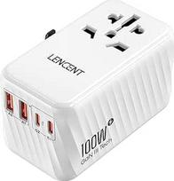 LENCENT 100 W universalus kelionių adapteris visame pasaulyje, pasaulinis kelionių kištukinis adapteris su 2 USB A ir 2 USB C, tarptautinis kištukinis lizdas Japonijai, Tailandui, JAV, Anglijai, Australijai, ES, JAV ir Jungtinei Karalystei