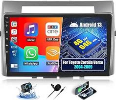 OiLiehu 4+64G Android 13 Dvigubas DIN radijo imtuvas Carplay Android automobilis Toyota Corolla Verso 2004-2009 m. Automobilinis radijas su 9 colių ekranu su Mirror Link Bluetooth FM RDS GPS WiFi EQ + atbulinės eigos kamera