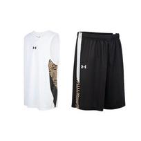 „Under Armour“ logotipo spausdinimo megztų palaidinių ir šortų krepšinio komplektas vyrams, baltas ir juodas 23500101-100+23500201-100 M white