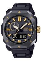 Casio PRO TREK PRW-6900ZE-1JR 50-mečio Radijo bangomis valdomas Saulės energija varomas Vyriškas laikrodis Juodas & Auksinis