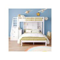 Dviaukštė lova - MUVOE - 90x200/140x200 - Saugyklos laiptai - Didelė saugykla - Massyvas mediena/MDF balta