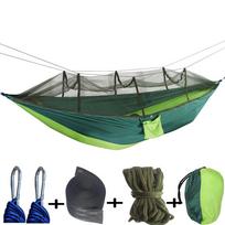 Nešiojamas lauko kempingo hamakas 1–2 asmenims, sūpynės su tinkleliu nuo uodų, pakabinama lova Itin lengvas turistinis miegamasis hamakas 260*140CM tamsi/žalia