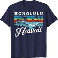 „Waves Beach Honolulu“ havajietiški vasaros banglenčių sportiniai marškinėliai su retro stiliaus Havajų logotipu ir unisex marškinėliais XXL