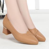 Hot Sale Women's Shoes Women Fashion Pumps Solid Color Spring Summer Shallow Mouth Buckle Round Head Heel Shoes for Women 35