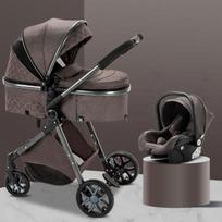 BAZARLAND30 3-in-1 vežimėlis kūdikiui, kombinuotas, su automobiline kėdute, lopšiu, Trio, atsukamas, reguliuojamas, aukštos kokybės, nepraduriamais ratais. Šokolado ruda