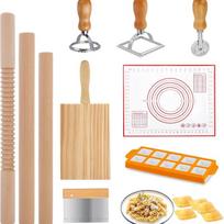 Makaronų gaminimo rinkinys 10 dalių, mediniai makaronų gaminimo įrankiai su kočėlu ir lenta, ravioli antspaudas ir koldūnų ravioli formelių rinkinys itališkiems makaronams, ravioli 10pcs
