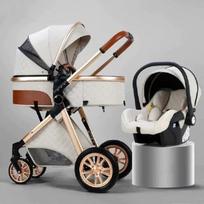 3-in-1 kūdikio vežimėlis, kombinuotas, su automobiline kėdute, lopšiu, aukštu, atsukamu, reguliuojamu, Trio Yoyo, rankena, nepraduriamais ratais, aukštos kokybės balta