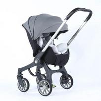 Daugiafunkcinis 4-in-1 sulankstomas vežimėlis su nešiojama kūdikio automobilio kėdute-lopšiu. PILKAS pilka