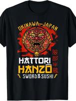 Vyriški Japonijos Samurajų Marškinėliai Hattori Hanzo Kardas Okinawa Vartai Grafinis T-shirt Juodi Marškinėliai su Raudonais Auksiniais Akcentais S
