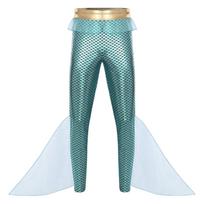 Vyriškas Jūros Karaliaus kostiumas Undinės kelnės Metalinės blizgančios žuvies žvynų rašto pėdkelnės Elastingas juosmuo Helovino Cosplay kelnės M mėtų žalios spalvos
