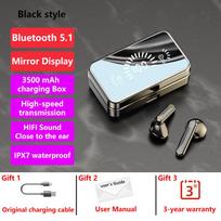 TWS Bluetooth 5.4 ausinės 3500mAh įkrovimo dėžutė belaidės ausinės 9D stereofoninės sportinės vandeniui atsparios ausinės ausinės HIFI stereofoninės IPX7 juoda
