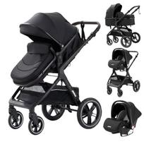 YAZOCO – 3 viename kombinuotas vežimėlis – su lopšiu / automobiline kėdute – iki 15 kg – juodas juoda