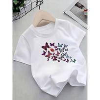 European sizes [Kids' Butterfly T-Shirt] Children's Cartoon Butterfly Print Short Sleeve T-Shirt - Cute Girl Summer Top Half Sleeve Kids Clothing New 98cm balta