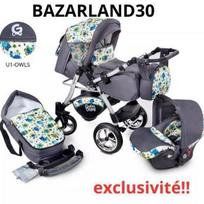 BAZARLAND30. Aukščiausios klasės 3-in-1 vežimėlis Urbano su automobiline kėdute Komplekte! Pelėdos