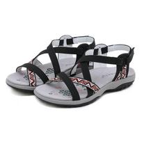 Naujos Mados Sportinės Basutės Moterims Žygio Dirželiais Plokščiapadės Basutės Su Reguliuojamais Kabliukais Arkos Atrama Paplūdimio Basutės Zapatos Para Mujeres 36 juoda