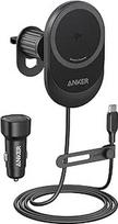 "Anker MagGo" 15W "MagSafe" automobilinis laikiklis, mobiliojo telefono laikiklis automobilyje su įkrovimo funkcija, 360° reguliuojamu kampu ir stipriais magnetais, belaidis automobilinis įkroviklis, skirtas "iPhone 17/16/15" serijai (įskaitant kabelį ir
