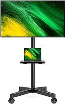 "Hemudu" televizoriaus stovas, pritaikytas 23-60 colių LCD/LED televizoriui, televizoriaus stovas su ratukais, reguliuojamo aukščio televizoriaus stovas su nešiojamojo kompiuterio lentyna, iki 35 kg, maks. VESA 400 x 400 mm