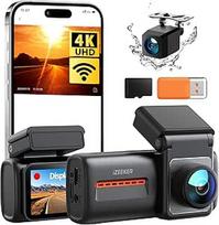 "iZEEKER 4K Dash Cam" automobilio priekinė galinė "Wi-Fi 6" automobilio kamera su nemokama 32GB SD kortele, 4K + 1080P dviguba prietaisų skydelio kamera, 2,99 colio IPS ekranas, programėlės valdymas, naktinis matymas, G jutiklis, įrašymas kilpa, 24 val.