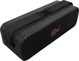 "Klipsch Detroit" nešiojamasis "Bluetooth" garsiakalbis su dviem 1 colio aukštų dažnių garsiakalbiais, 3 colių žemų dažnių garsiakalbiais, IP67 atsparumu vandeniui ir 20 valandų veikiančia baterija.