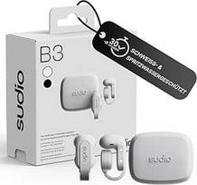 "sudio B3 Snow White" - iš perdirbto plastiko pagamintas atviras ausų spaustukas. Atviros ausinės, "Bone Sound" technologija, "Bluetooth 5.4", IPX4 atsparumas vandeniui, ilgas 24 valandų grojimo laikas.