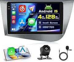 4+128G "Android" automobilinis radijas su ekranu, skirtas "Seat Leon" 2005-2012 m. (kairioji pusė) Belaidis "Carplay", automobilinis radijas su navigacija, 9 colių įstrižainės ekranas, "Android Car/FM/RDS/Reversing Cam