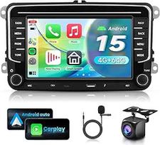 4G + 64G automobilinis radijas "Android 15", skirtas "VW Golf 5 6 Passat Jetta Caddy EOS T5 Tiguan Touran CC Polo, 7 colių HD jutiklinis ekranas su belaidžiu "Carplay" "Android" automobiliniu GPS "Wi-Fi" USB C tipo "Bluetooth" FM RDS kamera