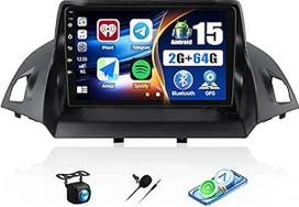 CAEMCHO 2G + 64G Android 15 automobilinis radijas "Ford Kuga/Escape 2013-2018" su "Navi Carplay Android Car", dvigubas DIN automobilinis radijas su 9 colių ekranu, "Bluetooth HiFi RDS FM WiFi + atbulinės eigos kamera